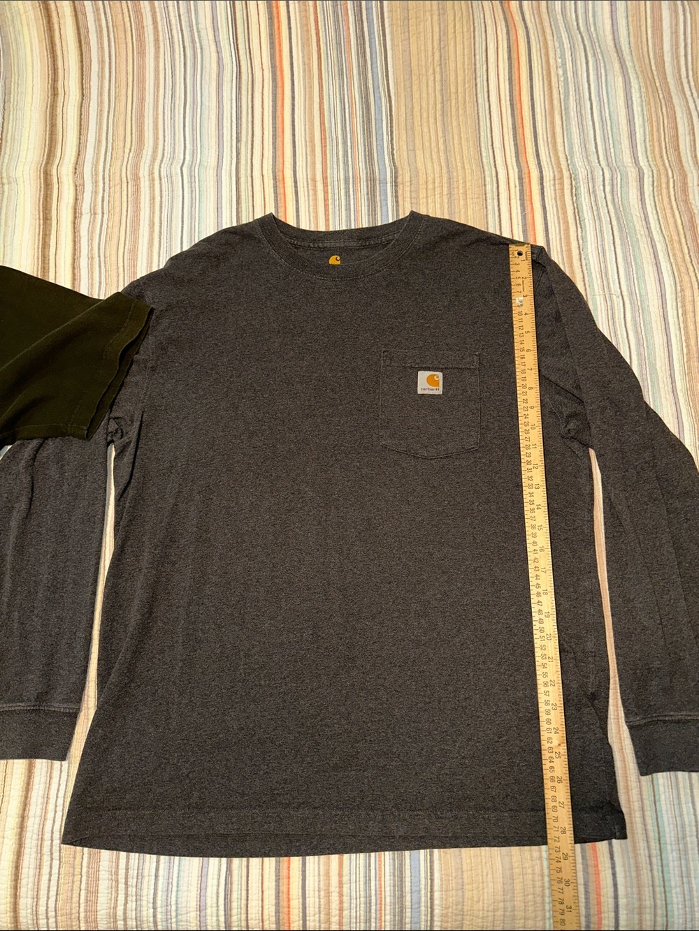 Carhartt Gray Long Sleeve Pocket Tee + Dark Green Short Sleeve Pocket Tee - Picture 5 of 12